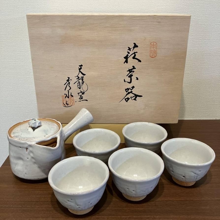 萩焼　急須　湯呑み　14点セット Amazon.co.jp: 萩焼 急須 湯呑みセット 天龍窯 白萩 : ホーム
